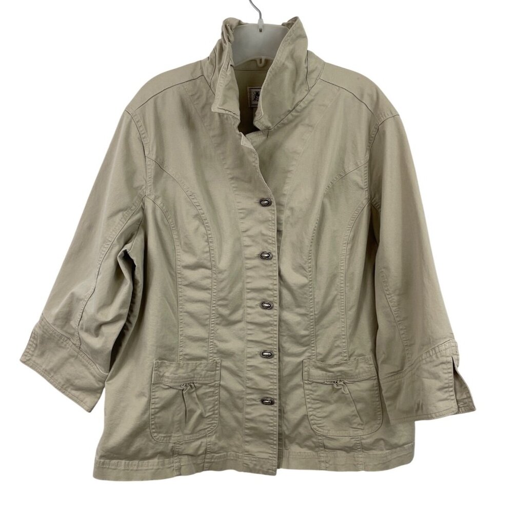 AMI Beige Button-Front Jacket With Stand Collar & Pockets Womens Size 1X